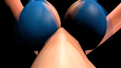 Big breasted babe in blue bra in 3d video