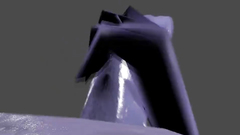 Purple-skinned babe with giant cock touches herself