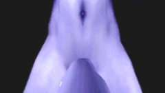 Purple-skinned babe with giant cock touches herself