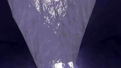 Purple-skinned babe with giant cock touches herself