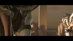 Naked female babe rides big and hard robot dick