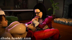 Horny babes in sexy lingerie in crazy 3d pounding