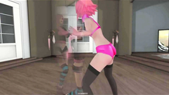 Skinny shemale in stockings fucks her naked friend