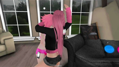 Skinny shemale in stockings fucks her naked friend