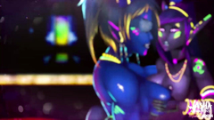 Night elfs neon fuck in 3d futanari cartoon