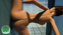 Young ebony babe fucks big cock in the school toilet