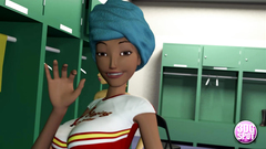 Ebony slutty teen rides sportsman's cock in the locker room