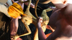 Wild animal babe gets hardcore fucked in the threesome