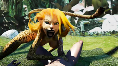 Cock hungry furry babe fucks dude in the jungles