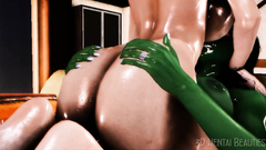 Green shemale monster bangs busty female slut