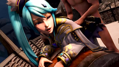 Blue-haired fantasy slut gets fucked from behind