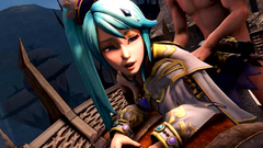 Blue-haired fantasy slut gets fucked from behind