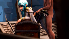 Blue-haired fantasy slut gets fucked from behind