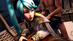 Blue-haired fantasy slut gets fucked from behind