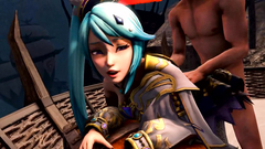 Blue-haired fantasy slut gets fucked from behind