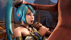 Blue-haired fantasy slut gets fucked from behind