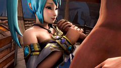 Blue-haired fantasy slut gets fucked from behind