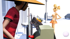 3D babe on high heels masturbates her cunt with a toy