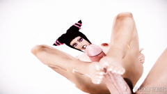 Footjob masturbation from naked brunette slut