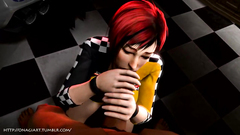 Redhead bitch blows giant cock on her knees