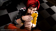 Redhead bitch blows giant cock on her knees