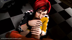 Redhead bitch blows giant cock on her knees