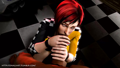 Redhead bitch blows giant cock on her knees