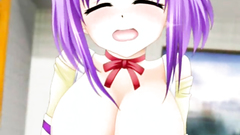 Two beautiful anime teens sharing one hard cock