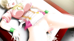 Two beautiful anime teens sharing one hard cock