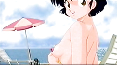 Sweet and almost naked brunette teen on the beach