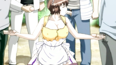 Big breasted woman gets fucked by many cocks