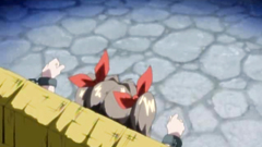 Handsome and young anime girls surprised by monsters