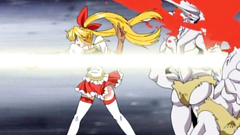 Handsome and young anime girls surprised by monsters