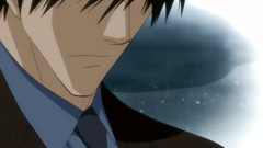 Handsome blonde teen with big blue eyes in anime toon