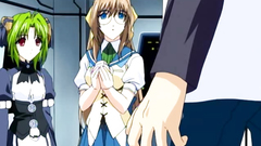 Young and handsome anime girls in hentai cartoon