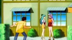 Old school anime toon with bikini beach babes