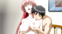 Sexy redhead babe with large breasts fucks in hentai cartoon