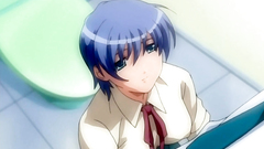 Short haired handsome schoolgirl in hentai cartoon