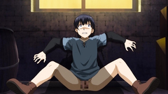 Horny anime doll spreads her shaved pussy lips