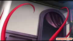 Busty anime maid gets brutally vibrator drilled in her wetpussy