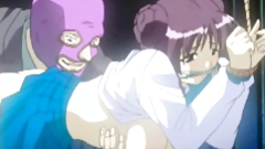Roped anime coed with muzzle gets fucked by maskerman