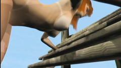 Cute 3D anime poked from behind in the beach