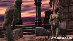 Stone 3D monsters outdoor hardcore threesome fuck