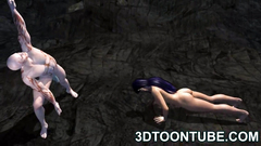 Musclular 3d monster fucks naked brunette babe in her mouth and pussy