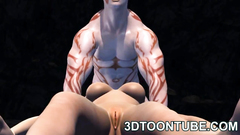 Musclular 3d monster fucks naked brunette babe in her mouth and pussy