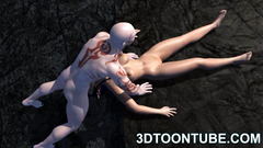 Musclular 3d monster fucks naked brunette babe in her mouth and pussy