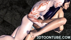 Musclular 3d monster fucks naked brunette babe in her mouth and pussy