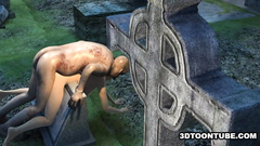 Cruel and horny zombie fucks beautiful naked babe on the cemetery