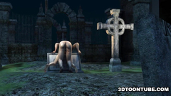 Cruel and horny zombie fucks beautiful naked babe on the cemetery