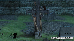 Cruel and horny zombie fucks beautiful naked babe on the cemetery